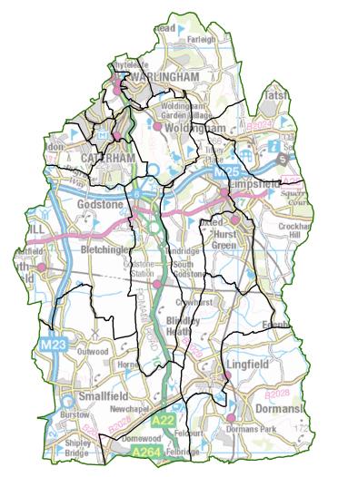 A map of current wards in Tandridge