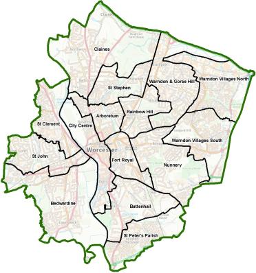 A map of draft proposals for new electoral arrangements in Worcester