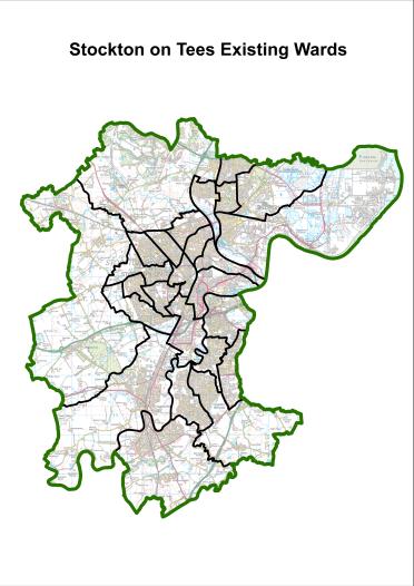 A map of current wards in Stockton-on-Tees 