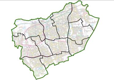 A map of draft proposals for new electoral arrangements in Harlow
