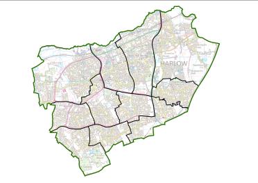 A map of current wards in Harlow
