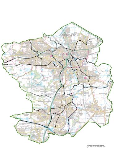 A map of current wards in Nuneaton and Bedworth