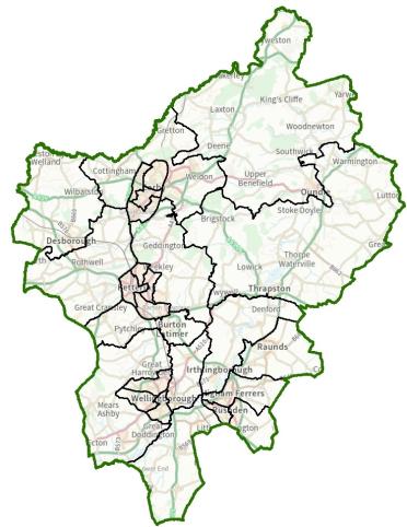 A map of current wards in North Northamptonshire