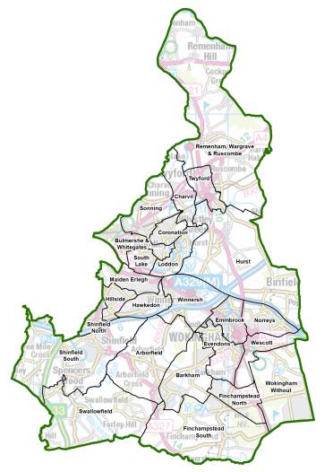 A map of current wards in Wokingham